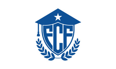 FCF three letter iconic academic logo design vector template. monogram, abstract, school, college, university, graduation cap symbol logo, shield, model, institute, educational, coaching canter, tech