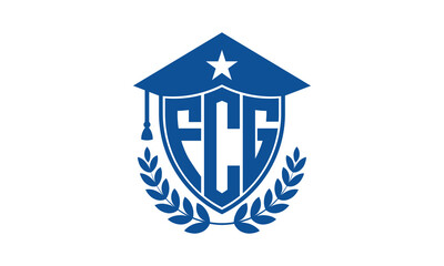 FCG three letter iconic academic logo design vector template. monogram, abstract, school, college, university, graduation cap symbol logo, shield, model, institute, educational, coaching canter, tech