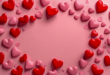 Esplosione di Amore- Cuori Rossi su Sfondo Rosa per una Cartolina di San Valentino