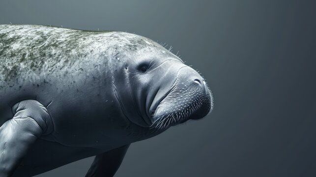 A manatee-like creature, an hybrid marine animal, is captured in a digital art photo in water.