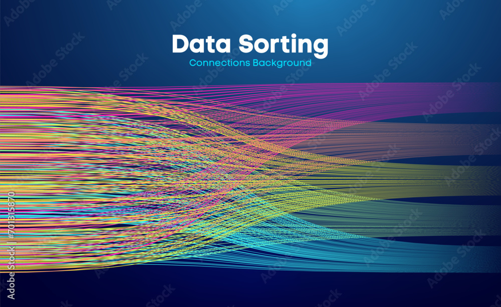 Poster data sorting colorful lines background. data flow technology illustration