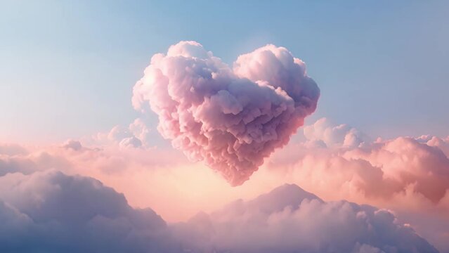 Magic real heart made from clouds in the sunset sky. Pink light heart shaped clouds. Love. Panoramic sky for Valentine's Day, Wedding, Mother's Day. Holidays of love and tenderness Clouds moving mp4