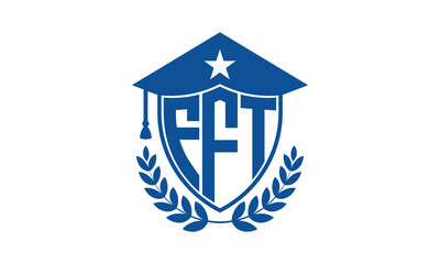 FFT three letter iconic academic logo design vector template. monogram, abstract, school, college, university, graduation cap symbol logo, shield, model, institute, educational, coaching canter, tech