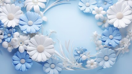 3D White Flowers With Blue Background