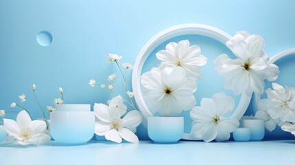 Obraz na płótnie Canvas 3D White Flowers With Blue Background