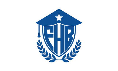 FHB three letter iconic academic logo design vector template. monogram, abstract, school, college, university, graduation cap symbol logo, shield, model, institute, educational, coaching canter, tech