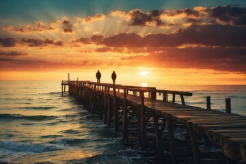 Fototapeta premium ocean as the setting sun reflects off the water.