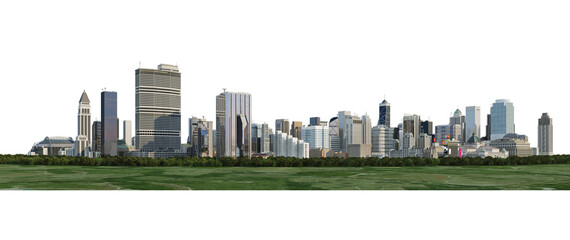 City view panorama on transparent background