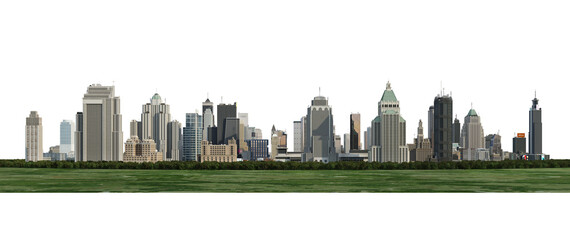 City view panorama on transparent background