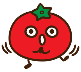 びっくりした様子のかわいいトマトのキャラクターのデフォルメ擬人化イラスト
