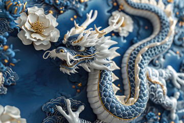 Fototapeta premium Chinese New Year 2024, the year of the Dragon, dragon zodiac sign, banner, poster, empty space text 