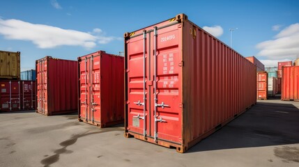 Global business of Container Cargo freight. Container box in warehouse in shipping port.