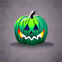A generated AI illustration green face halloween pumpkin