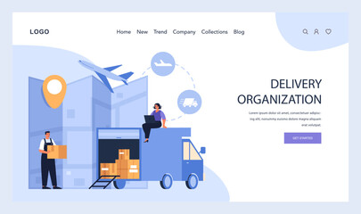 Delivery Organization concept. Efficient global logistics and distribution with a focus on rapid transportation, portrayed through multi-modal freight solutions. Flat vector illustration