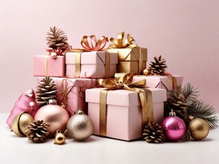Pink Christmas gifts isolated on background 