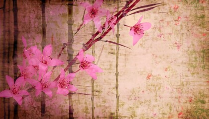 old paper with pink flowers suitable as background for text texture or cover