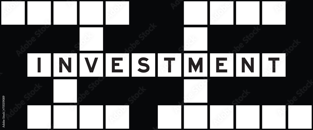 Sticker Alphabet letter in word investment on crossword puzzle background