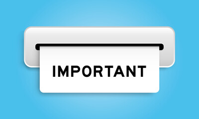 White coupon banner with word important from machine on blue color background