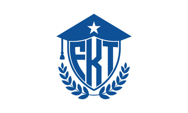 FKT three letter iconic academic logo design vector template. monogram, abstract, school, college, university, graduation cap symbol logo, shield, model, institute, educational, coaching canter, tech