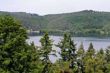 View of the Lake Eder with a tree and sailing boats