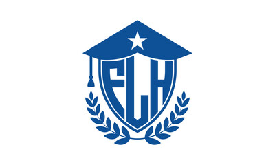 FLH three letter iconic academic logo design vector template. monogram, abstract, school, college, university, graduation cap symbol logo, shield, model, institute, educational, coaching canter, tech