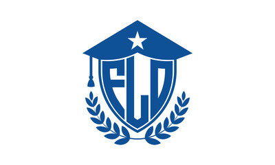 FLO three letter iconic academic logo design vector template. monogram, abstract, school, college, university, graduation cap symbol logo, shield, model, institute, educational, coaching canter, tech