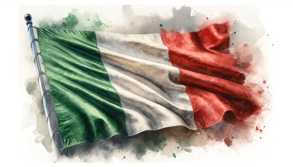 Old grungy vintage faded Italian flag in watercolor