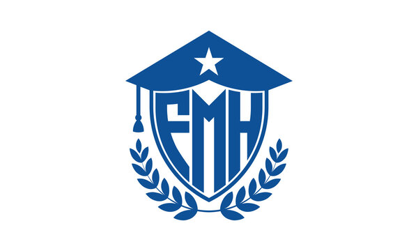 FMH three letter iconic academic logo design vector template. monogram, abstract, school, college, university, graduation cap symbol logo, shield, model, institute, educational, coaching canter, tech