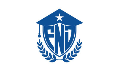 FND three letter iconic academic logo design vector template. monogram, abstract, school, college, university, graduation cap symbol logo, shield, model, institute, educational, coaching canter, tech