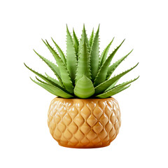Surreal pineapple aloe plant hybrid in pot, perfect for quirky design themes, isolated on a transparent background.