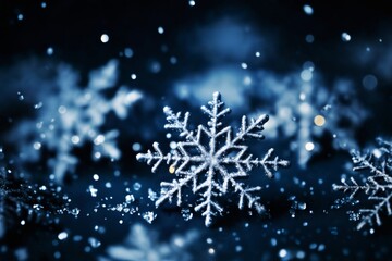 snowflake shapes closeup on a blue background as an abstract winter background