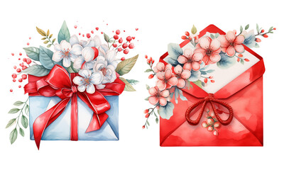 Red Chinese Envelopes watercolor illustration