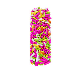 Alphabet I made of Colorful Sprinkles Letter i Rainbow sprinkles 3d illustration
