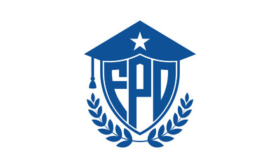 FPO three letter iconic academic logo design vector template. monogram, abstract, school, college, university, graduation cap symbol logo, shield, model, institute, educational, coaching canter, tech