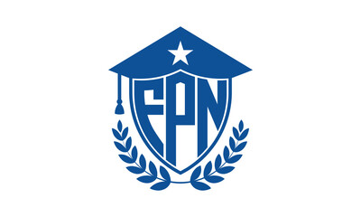 FPN three letter iconic academic logo design vector template. monogram, abstract, school, college, university, graduation cap symbol logo, shield, model, institute, educational, coaching canter, tech