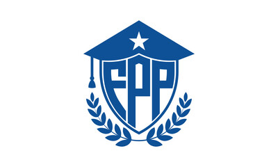 FPP three letter iconic academic logo design vector template. monogram, abstract, school, college, university, graduation cap symbol logo, shield, model, institute, educational, coaching canter, tech