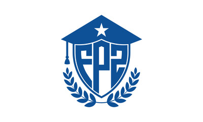 FPZ three letter iconic academic logo design vector template. monogram, abstract, school, college, university, graduation cap symbol logo, shield, model, institute, educational, coaching canter, tech
