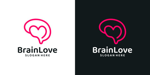 Brain logo design template with heart love logo design graphic vector. Symbol, icon, creative.