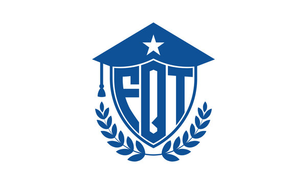 FQT three letter iconic academic logo design vector template. monogram, abstract, school, college, university, graduation cap symbol logo, shield, model, institute, educational, coaching canter, tech