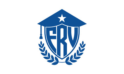 FRV three letter iconic academic logo design vector template. monogram, abstract, school, college, university, graduation cap symbol logo, shield, model, institute, educational, coaching canter, tech