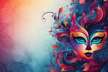 abstract background with beautiful woman face and floral ornament, Abstract background February 26: Carnival Day or Mardi Gras - obrazy, fototapety, plakaty