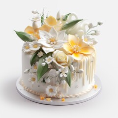 Fototapeta na wymiar wedding cake white yellow green flowers