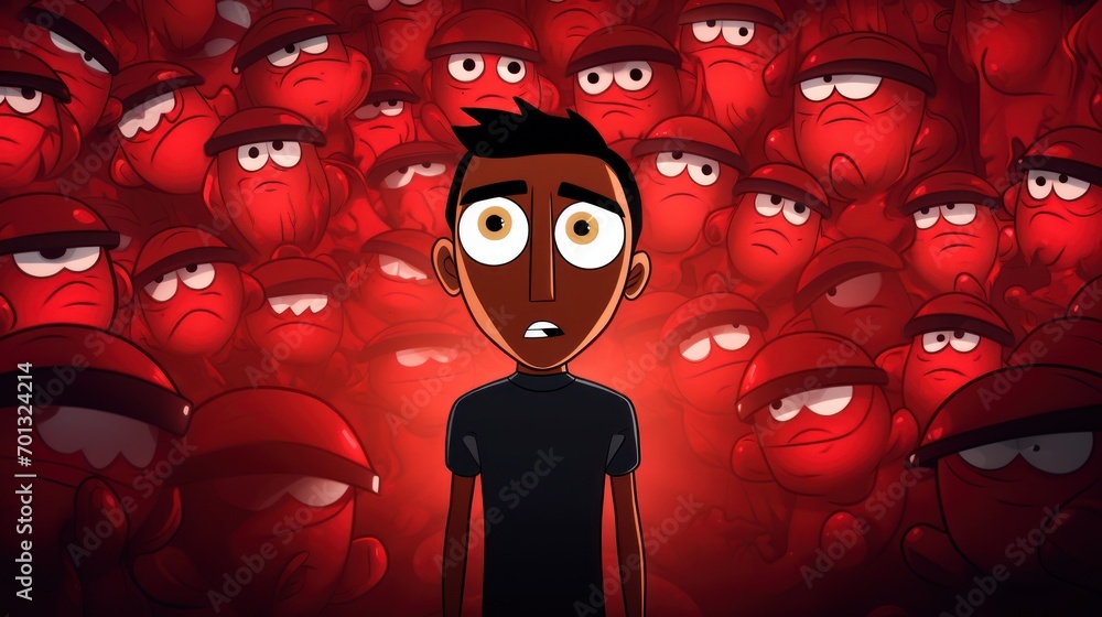 Poster a cartoon character standing in front of a large group of red emo emo emo emo emo emo emo emo emo em