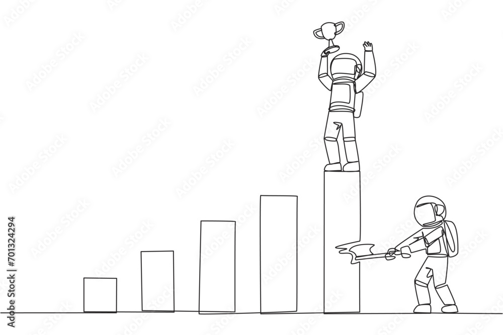 Poster continuous one line drawing astronaut achieves the highest honors. the hypocrite who doesn't like bu