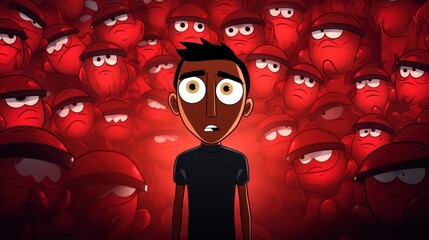  a cartoon character standing in front of a large group of red emo emo emo emo emo emo emo emo emo emo emo emo emo emo emo emo emo emo emo emo emo emo. - obrazy, fototapety, plakaty