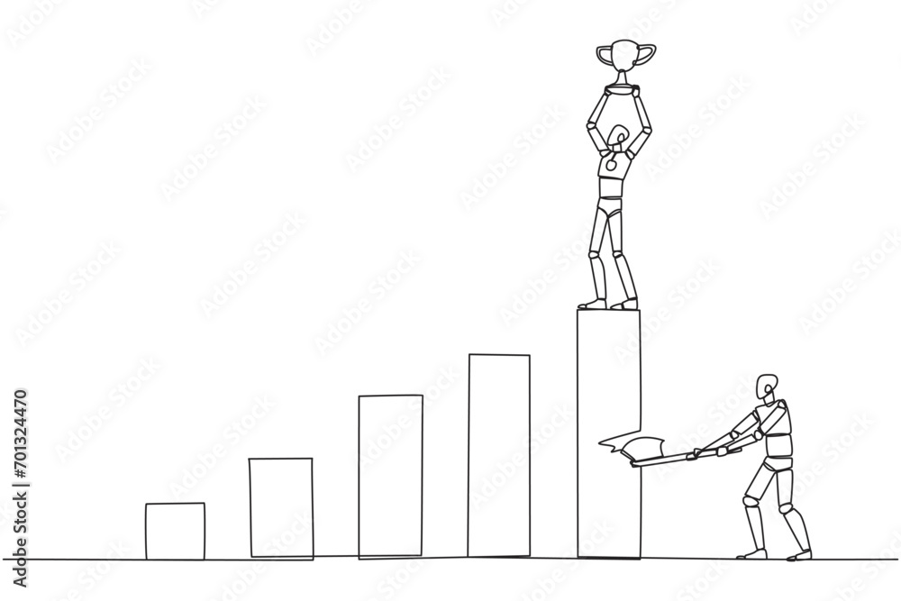 Poster single continuous line drawing smart robot achieves the highest honors. the hypocrite who doesn't li