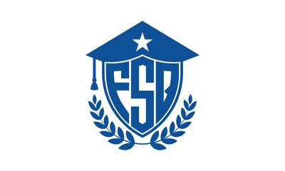FSQ three letter iconic academic logo design vector template. monogram, abstract, school, college, university, graduation cap symbol logo, shield, model, institute, educational, coaching canter, tech
