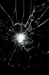 Photo of broken glass on a black background, cracks. - obrazy, fototapety, plakaty