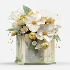 wedding cake white  yellow green flowers