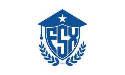 FSX three letter iconic academic logo design vector template. monogram, abstract, school, college, university, graduation cap symbol logo, shield, model, institute, educational, coaching canter, tech
